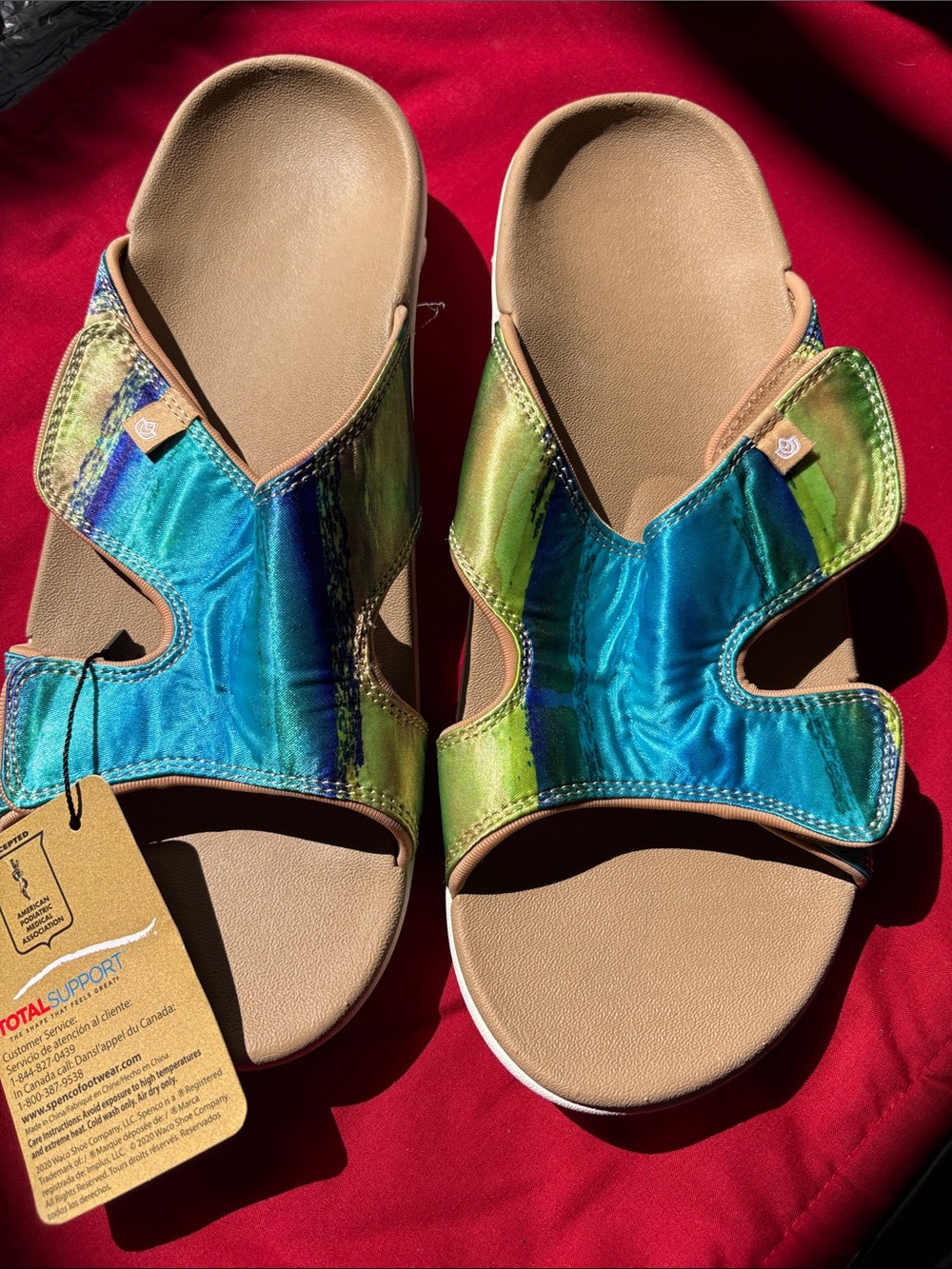 Women’s Slip-On Sandals in Blue-Green Iridescent